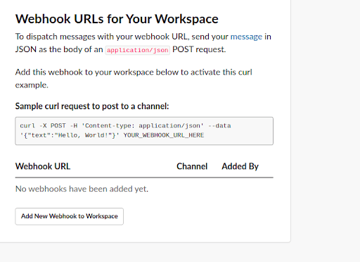Slack Webhook URL - Add Webhook
